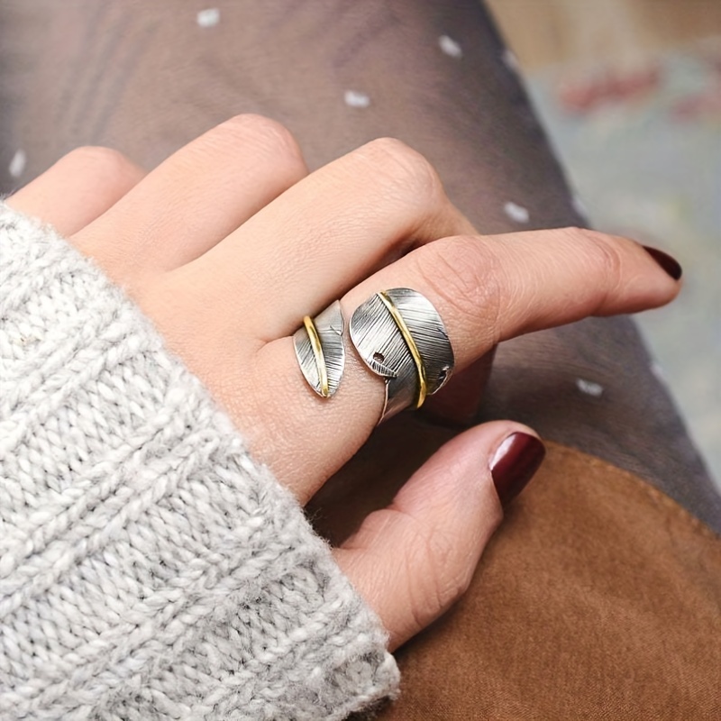 Vintage Feather Shape Ring Boho Ladies Split Ring Party Keepsake